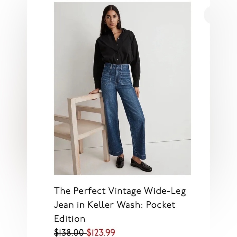 Madewell The Perfect Vintage Wide Leg Jeans Sz 25 in Keller Wash Pocket Edition
